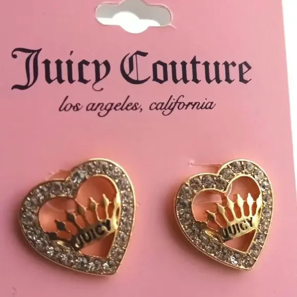 JUICY COUTURE Hearts earrings| juice couture women's rhinestone earrings NEW - Picture 3 of 8
